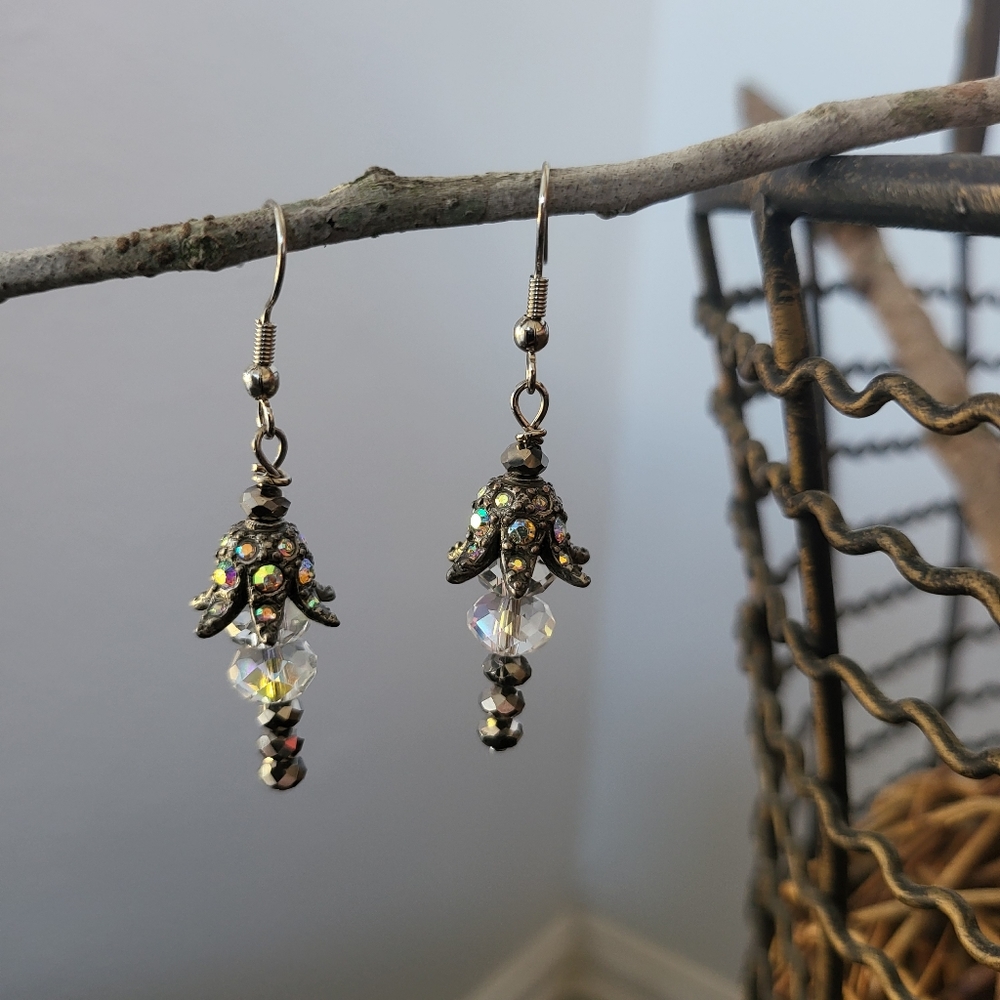 Crystal Bead Pierced Earrings Handcrafted
